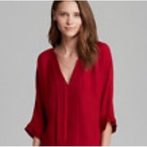 JOIE Women's Size M Red V-Neck Long Sleeve Shirt 100% Silk